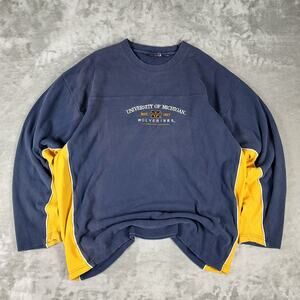 VTG Y2K Michigan Wolverines navy/yellow stripe embroidered casual shirt mns XXL